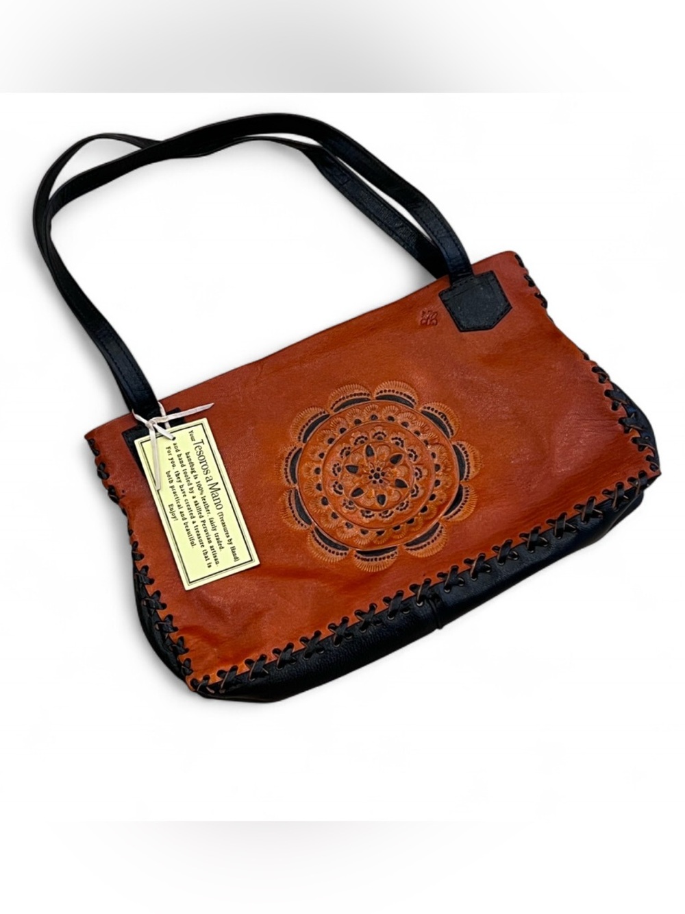 NWT Tesoros a Mano Handmade Hand Tooled Leather Mandala Shoulder Boho Bag Peru